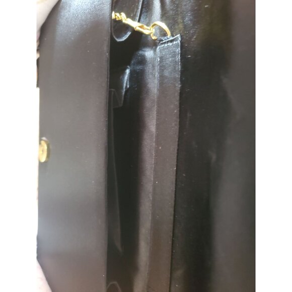 Elegant Black Clutch With Gold‎ Chain & Rhinestone Peacock Design Extra Strap - Picture 4 of 7